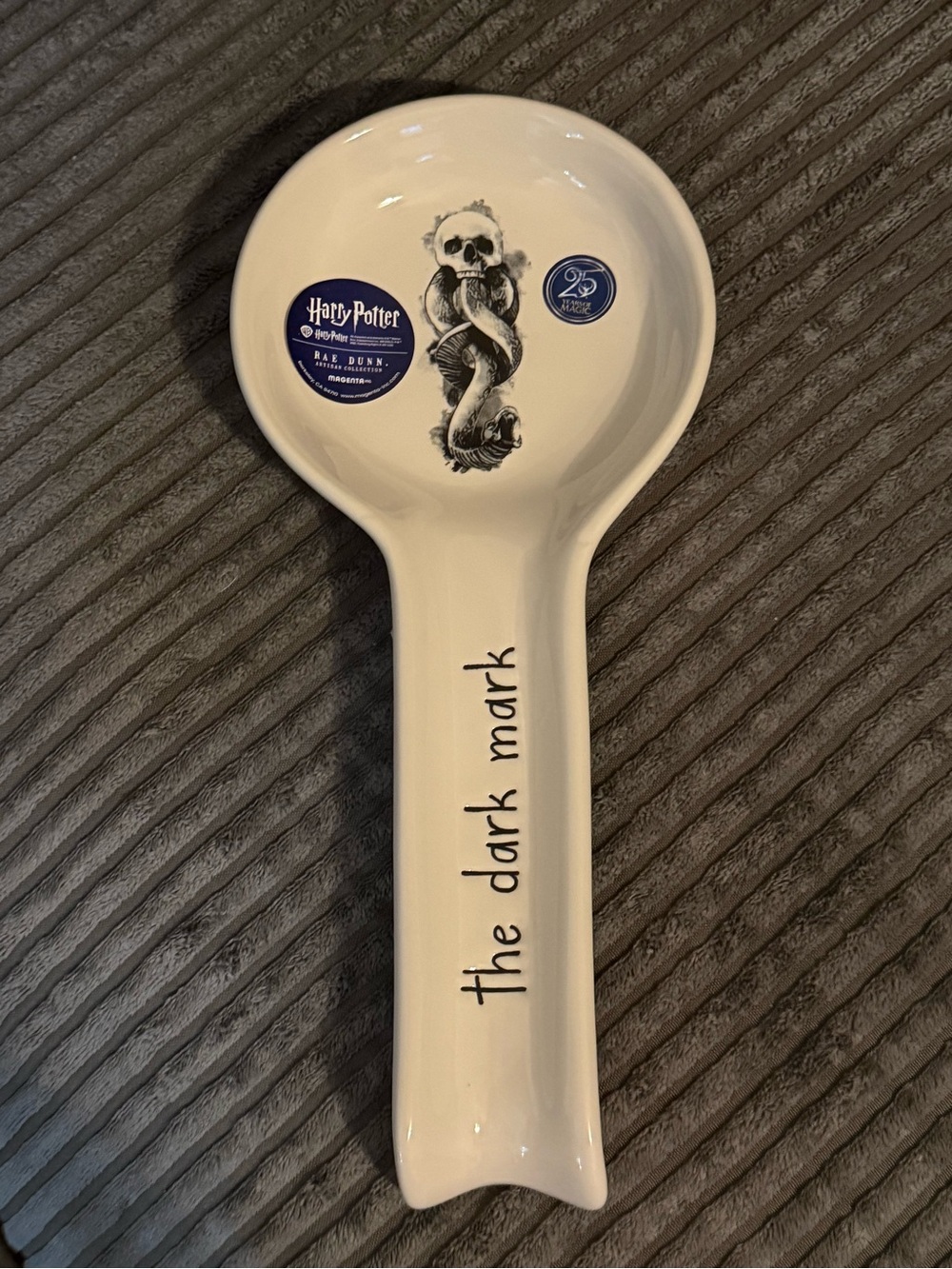 Rae Dunn x Harry Potter White Ceramic Spoon Rest w/ Dark Mark Design NWT